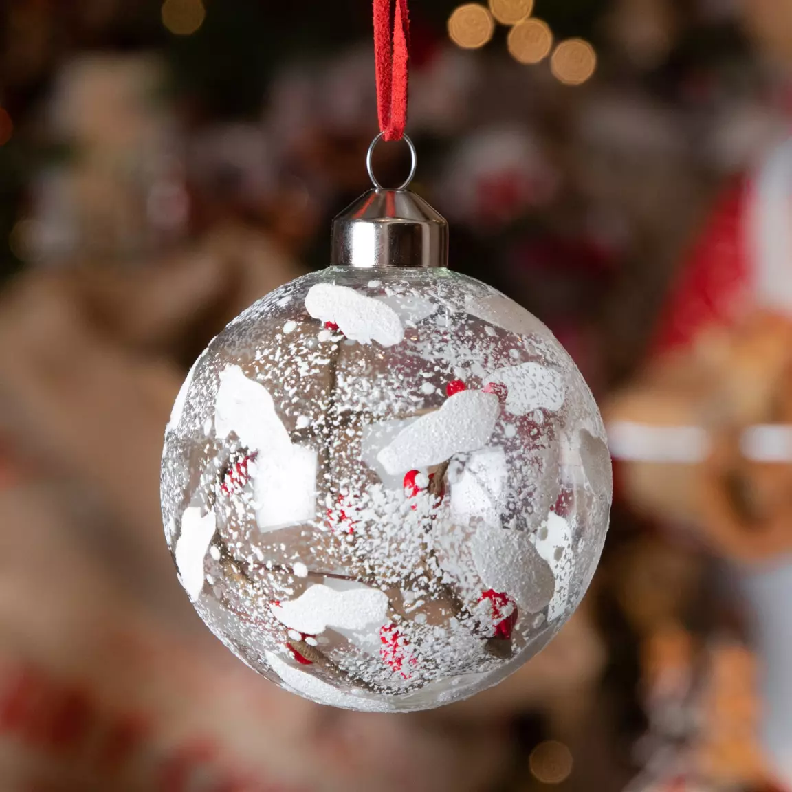 Lot de 3 boules de Noël (D80 mm) en verre Nature enneigée Transparent