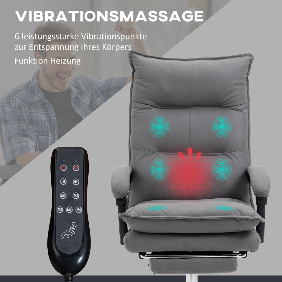 Vinsetto Massage-Bürostuhl mit Vibrationsmassagepunkte grau