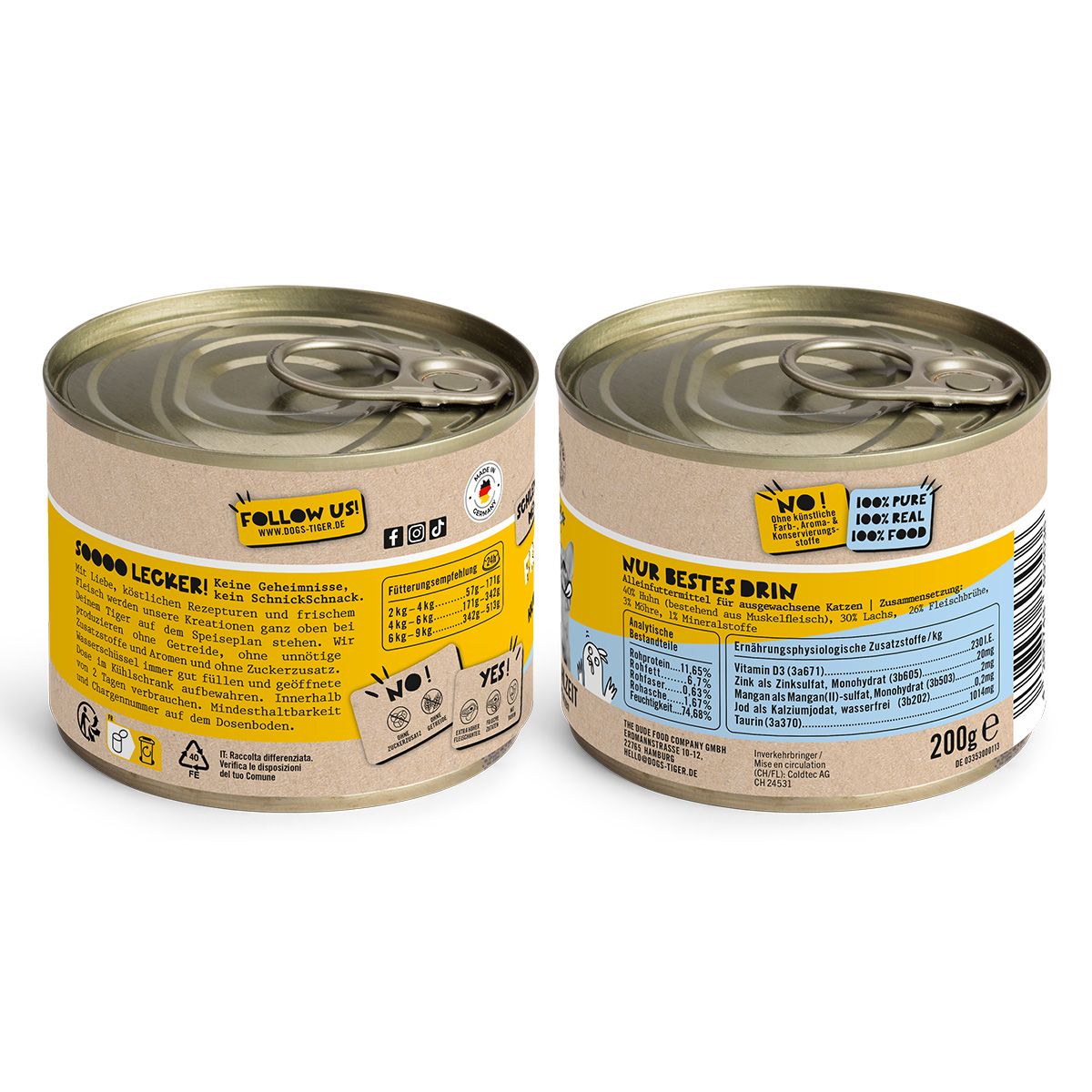 Dogs’n Tiger Adult, Katzenfutter, Freigeist, Katzen Nassfutter, Getreidefrei, Huhn, Lachs & Karotte