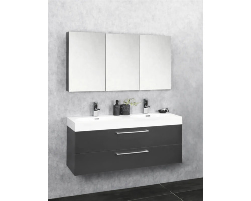 Badkamermeubelset Differnz Somero BxHxD 120 x 120 x 38 cm, antraciet fronten, met witte gegoten mineraalwastafel