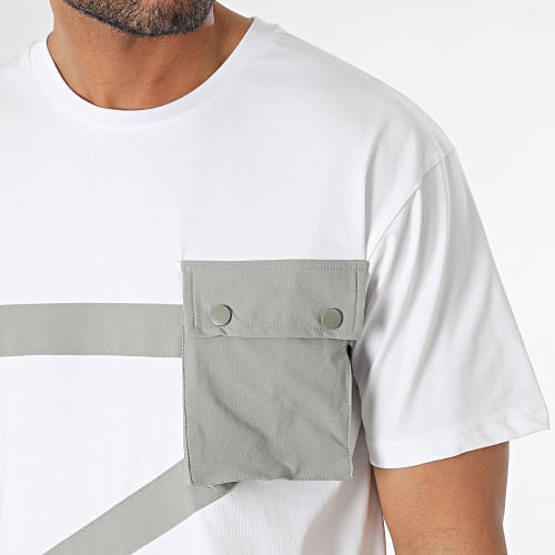 Tee Shirt Poche Blanc Gris