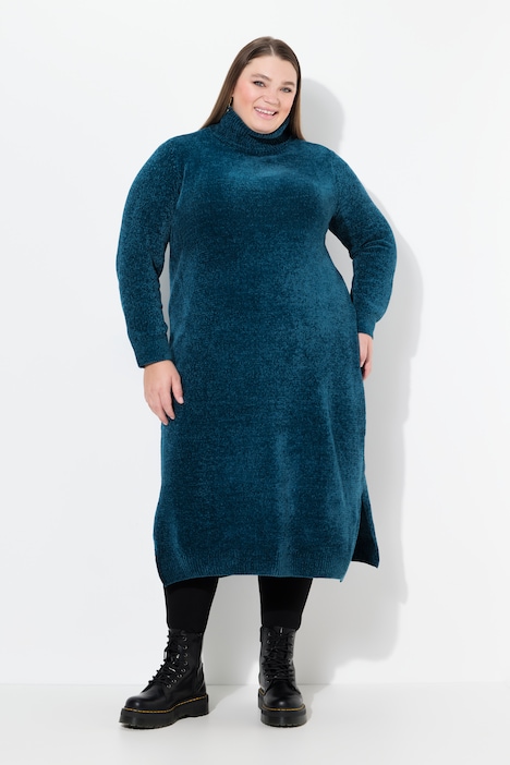 Chenille-Kleid, Strukturstrick, Rollkragen, Langarm