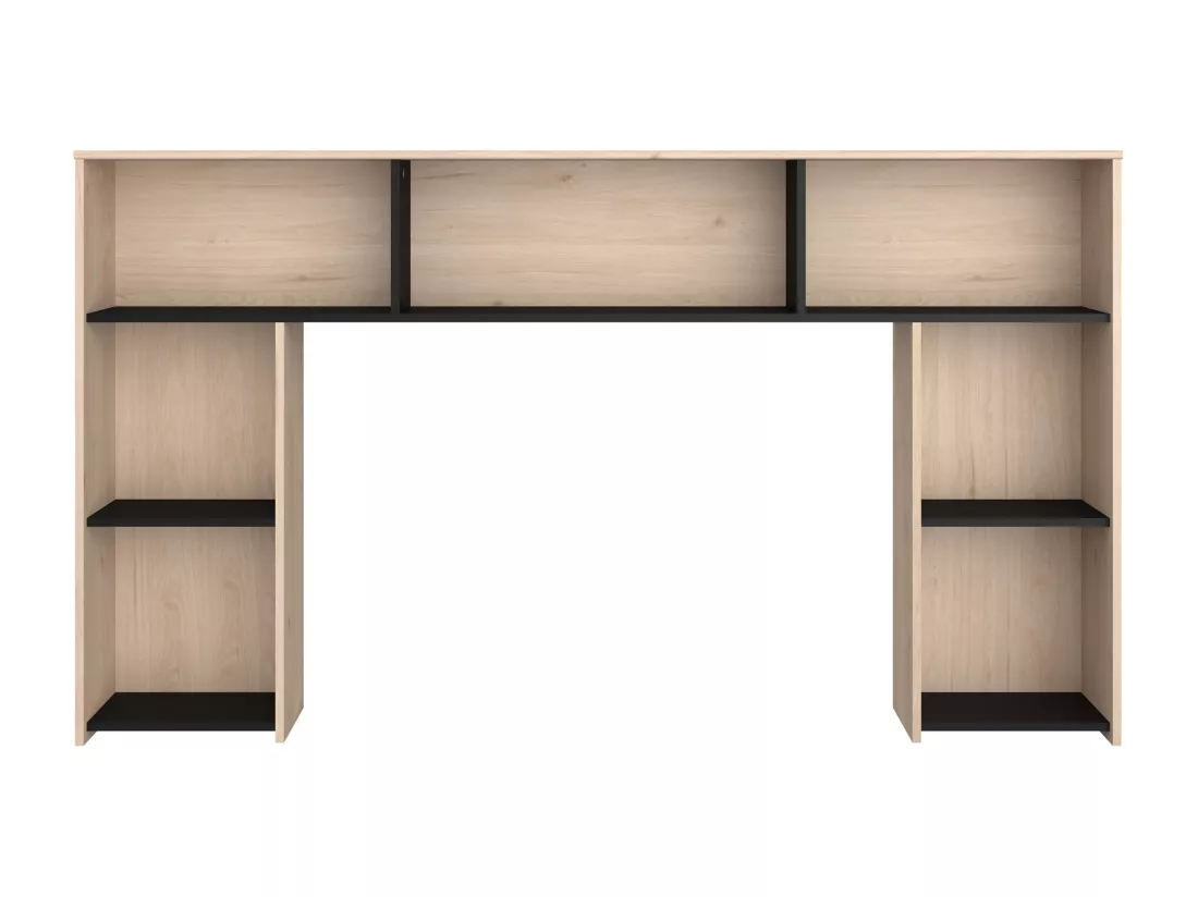 Lit 140 x 190/200 cm avec tête de lit et rangements - Coloris : Naturel et noir + Sommier - KINSELIA