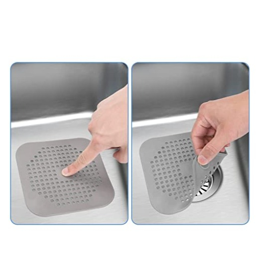 (4er Set) Silikon Abfluss Haarfänger Abflusssieb Küche Bad mit Saugnäpfen - Weiss / Grau