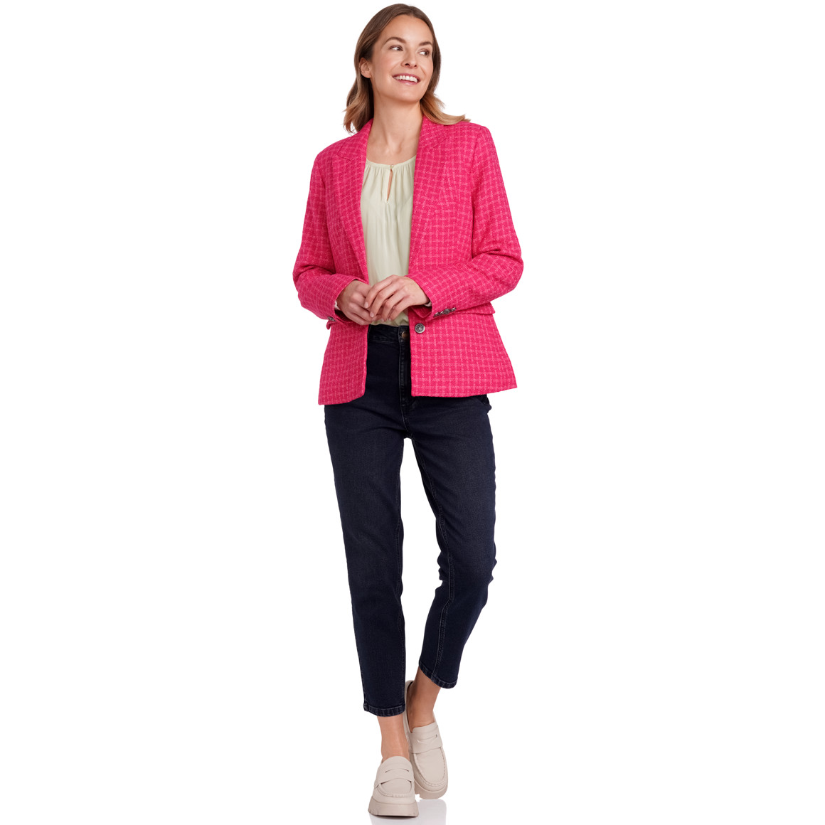 Gina Benotti Damen Blazer in Bouclé-Optik pink