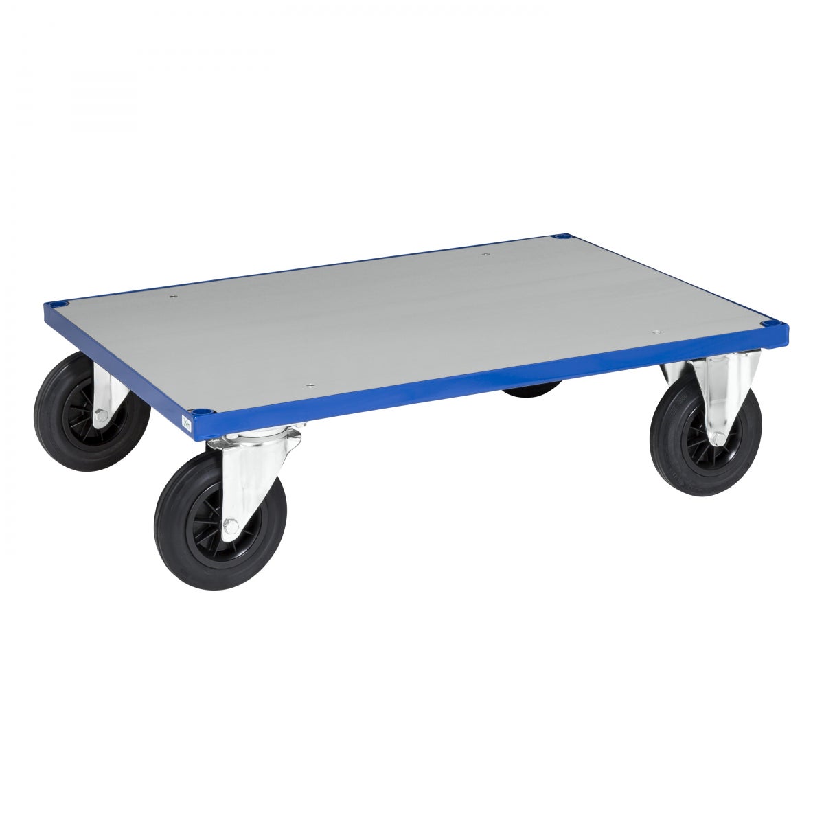 Kongamek platformwagen in blauw met gegalvaniseerd laadvlak 1000x700x260mm, rubberen banden, zonder remmen