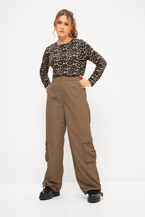 Cargohose, weites Bein, Cargotaschen, Saum-Bindeband