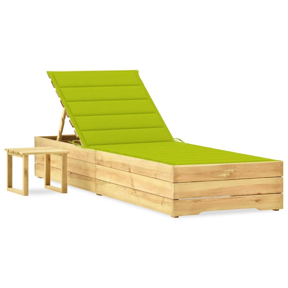 Transat chaise longue bain de soleil lit de jardin terrasse meuble d'extérieur 198 cm avec table et coussin pin imprégné 02_0