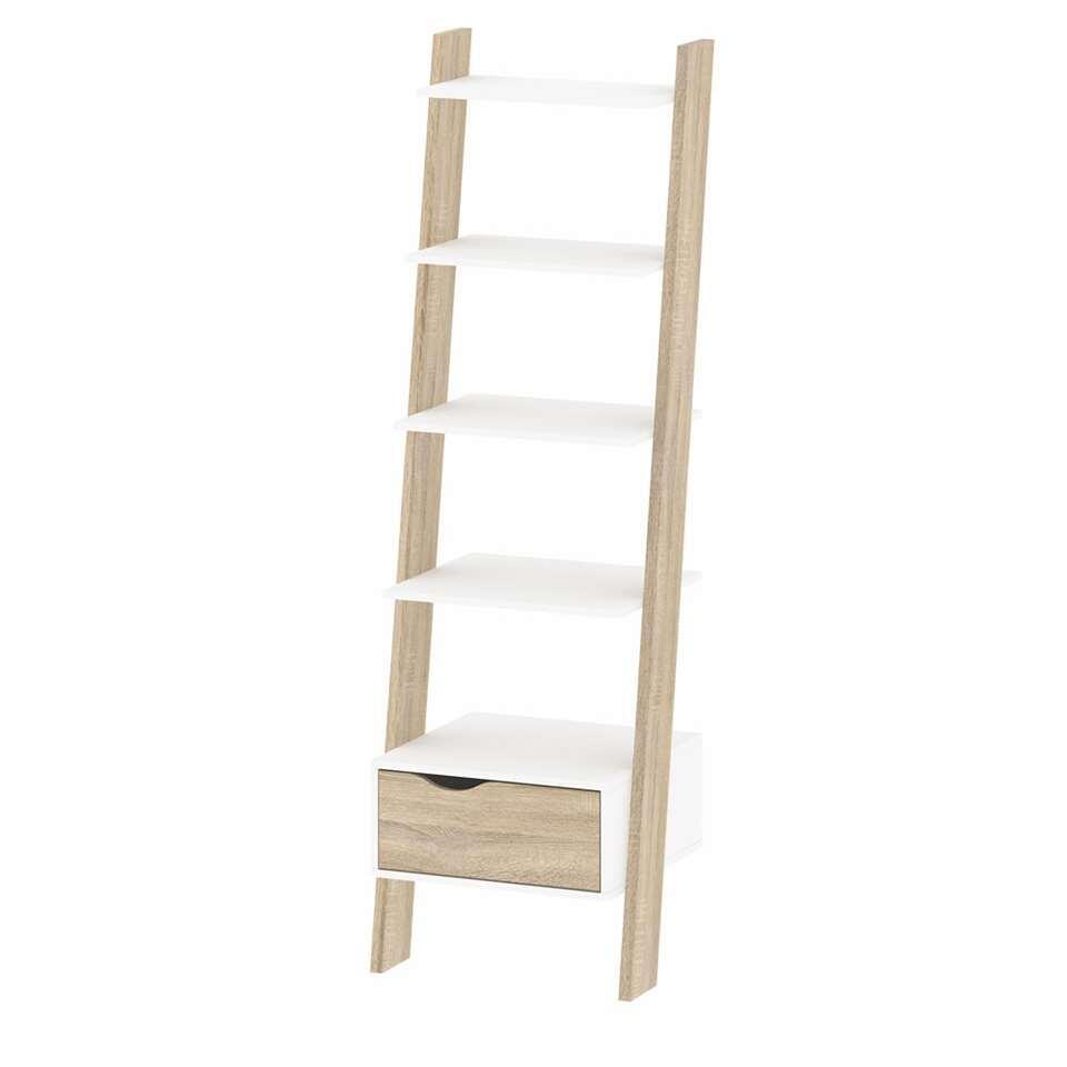 Boekenkast Delta 1-lade - wit/eikenkleur - 180,4x55,1x48,1 cm