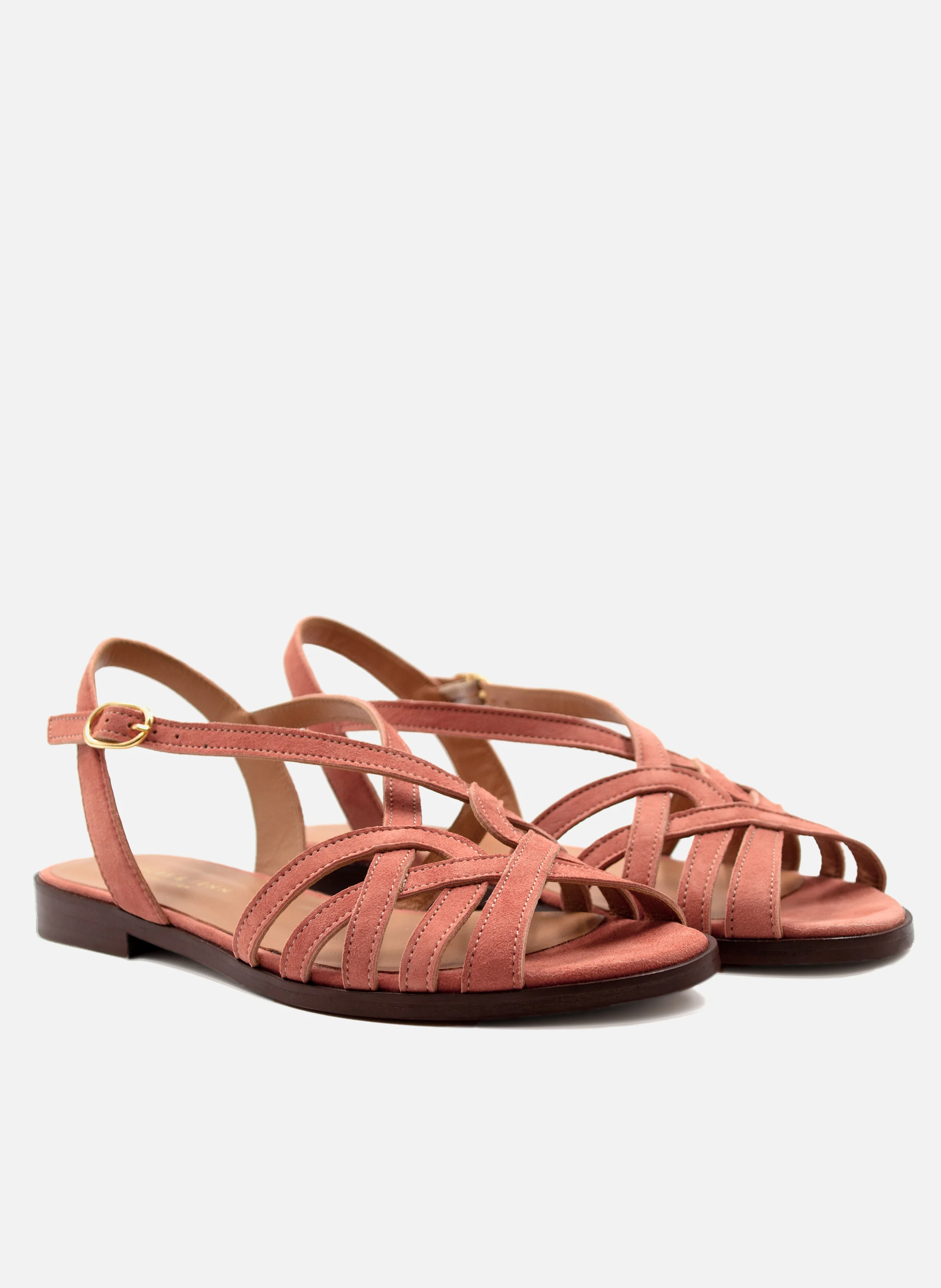 Sandales plates brides cuir daim | Rose