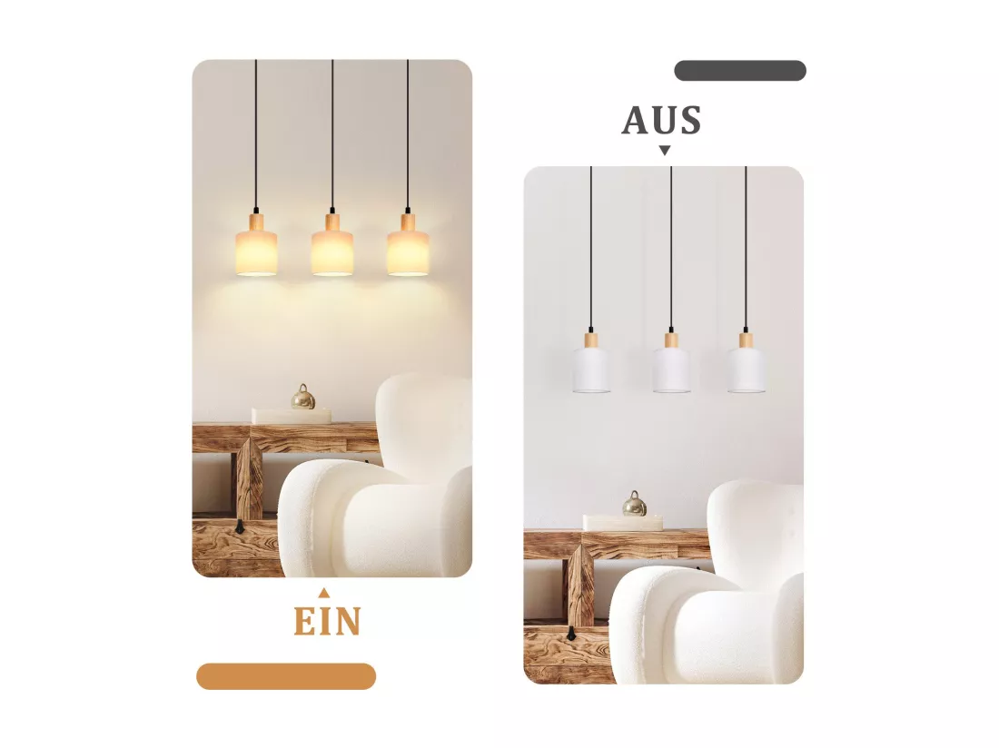 NETTLIFE Suspension bois blanc Diam.47 cm E14 vintage rustique abat-jour en tissu suspendu pour restaurant cuisine salon bureau