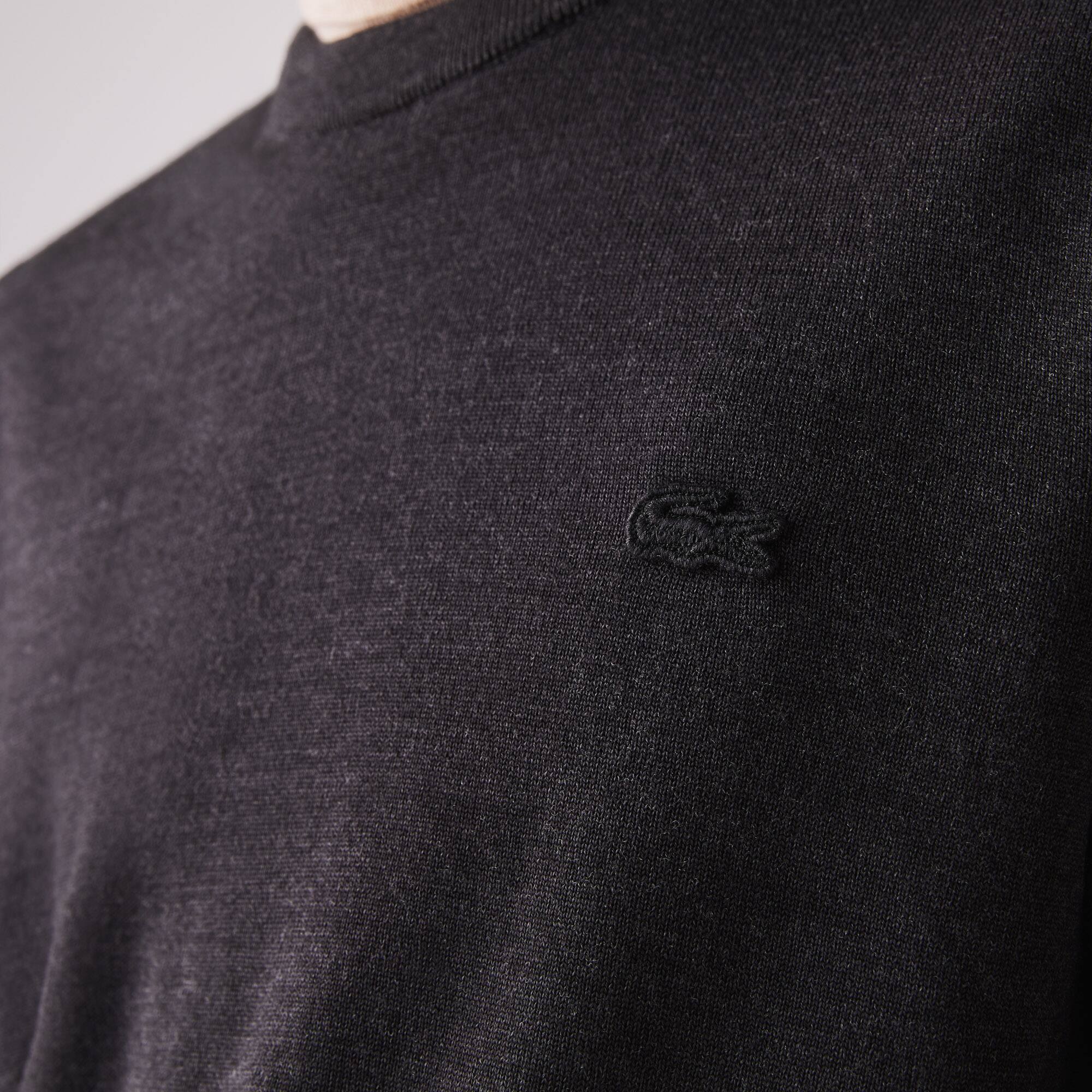 Pull à col rond en laine mérinos unie Pullovers - Gris - Lacoste - Homme