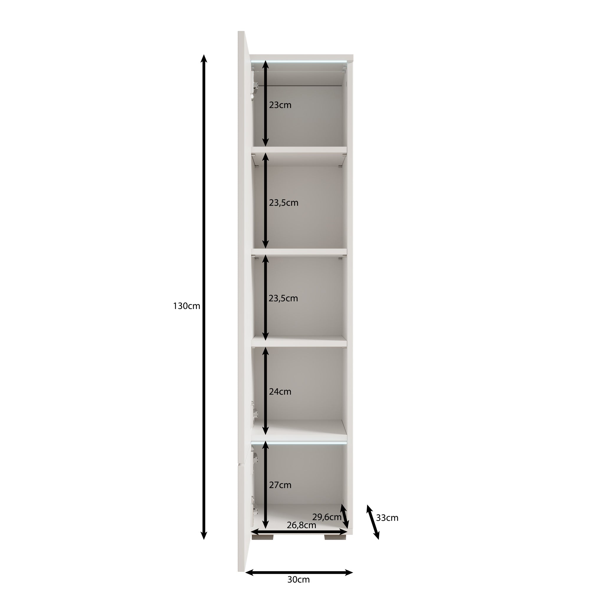 Verity - Vitrinekast met LED - Beige - 30x33x130 cm