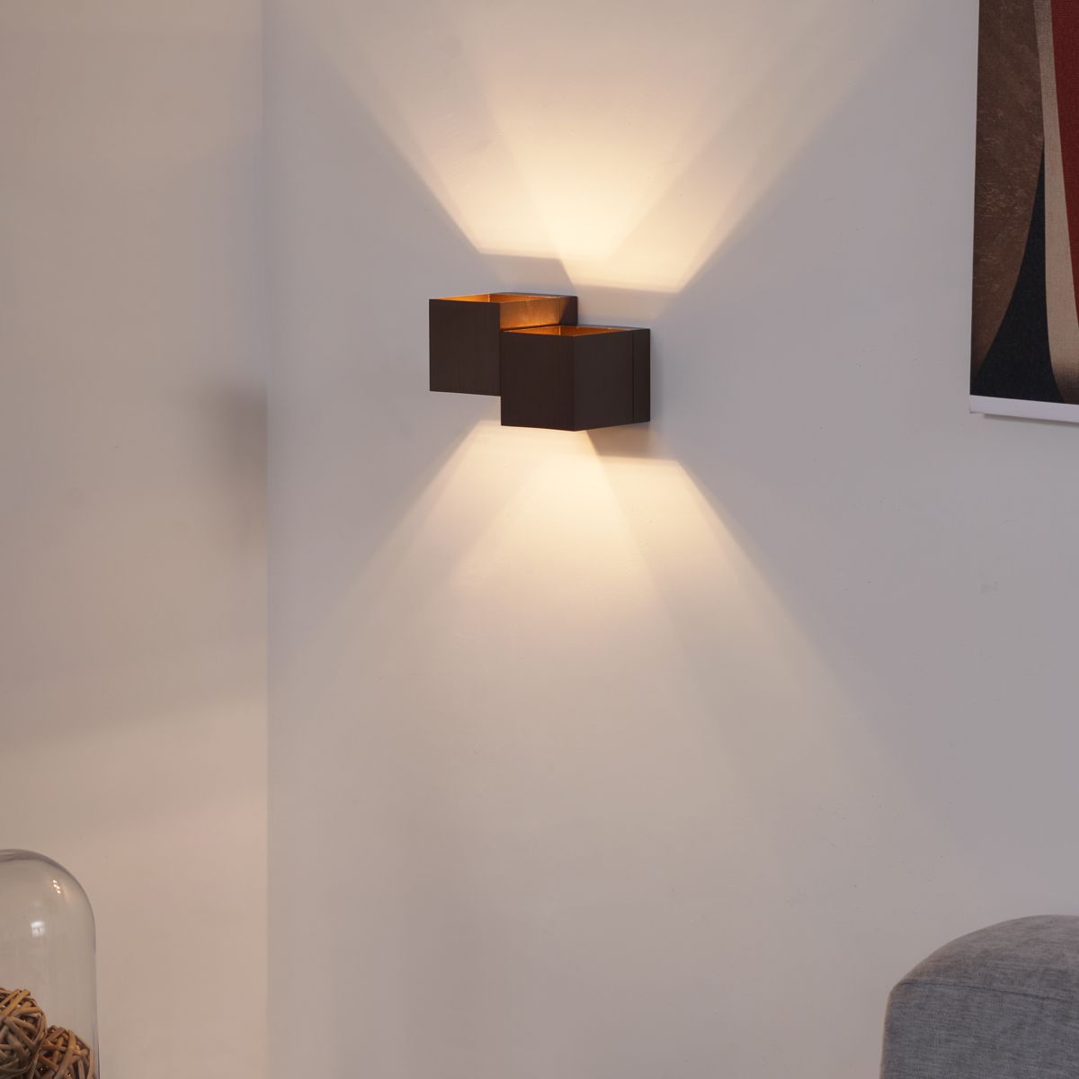 Moderne wandlamp donker brons 2-lichts - Transfer Double