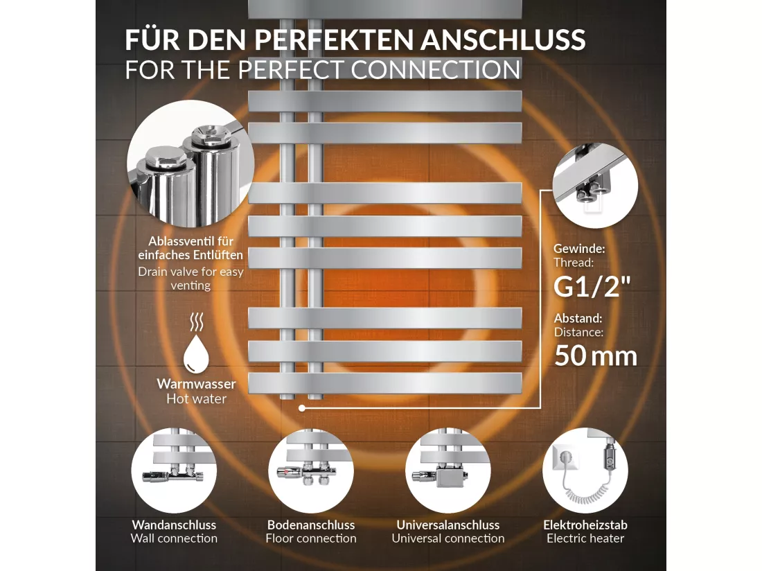 Radiateur salle de bain sèche-serviette chrome raccordement au sol 50x160 cm
