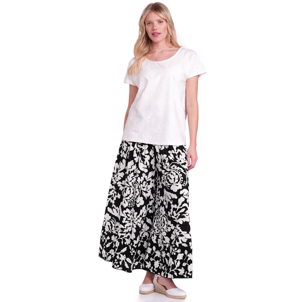 Gina Benotti Damen Hose mit gesmoktem Bund schwarz / weiss