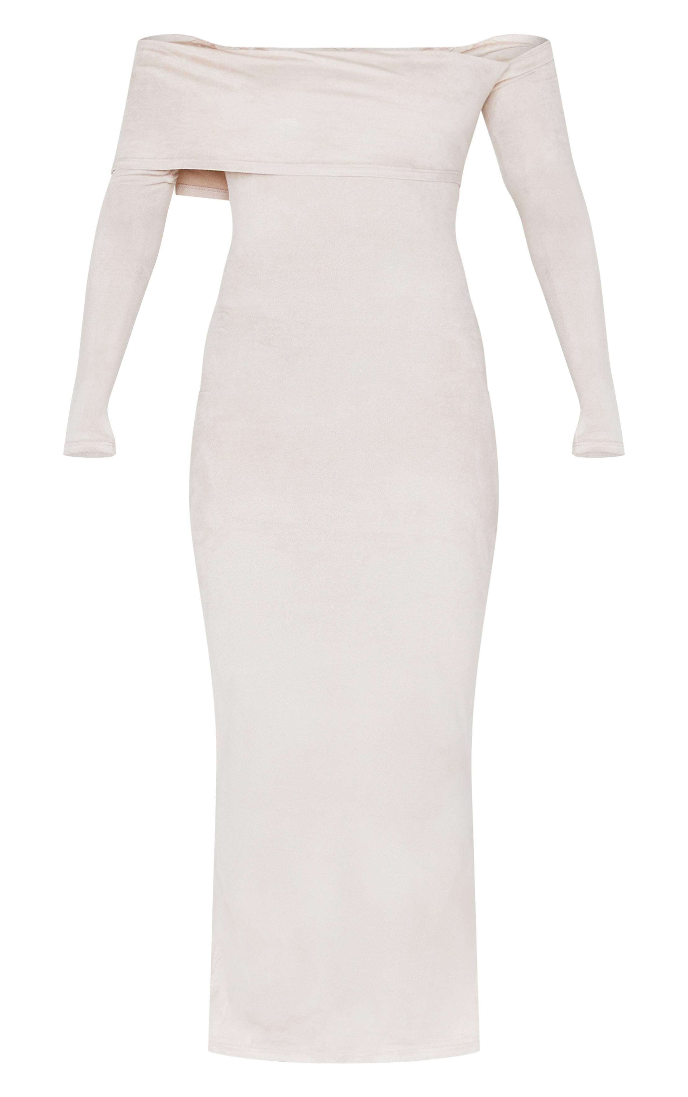 Robe Longue À Manches Longues En Synthétique Col Bardot