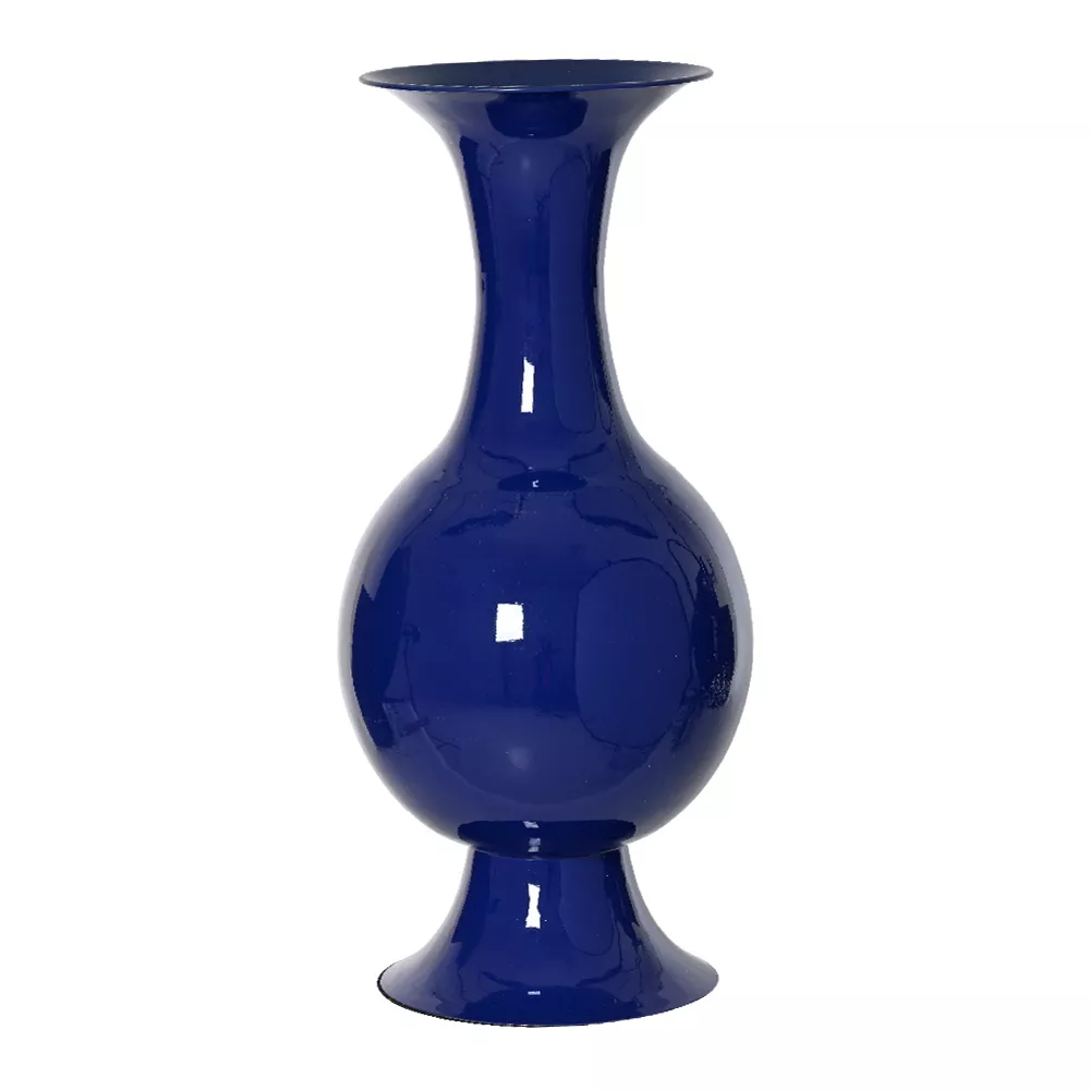 Grand Vase en métal émaillé fait main (H56 cm) Soléa Bleu roi brillant