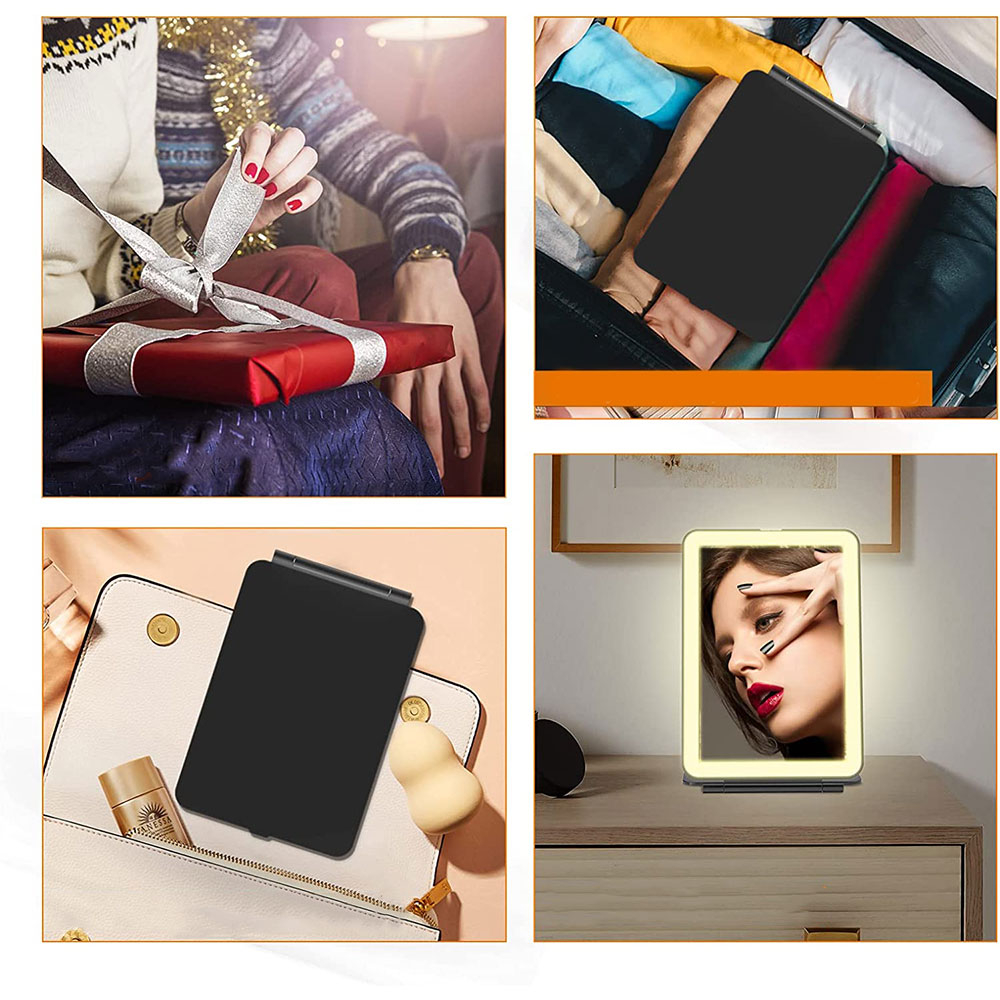 (19x13cm) LED Makeup Schminkspiegel Akku Kosmetik Klapp Spiegel mit Touch-Sensor - Weiss