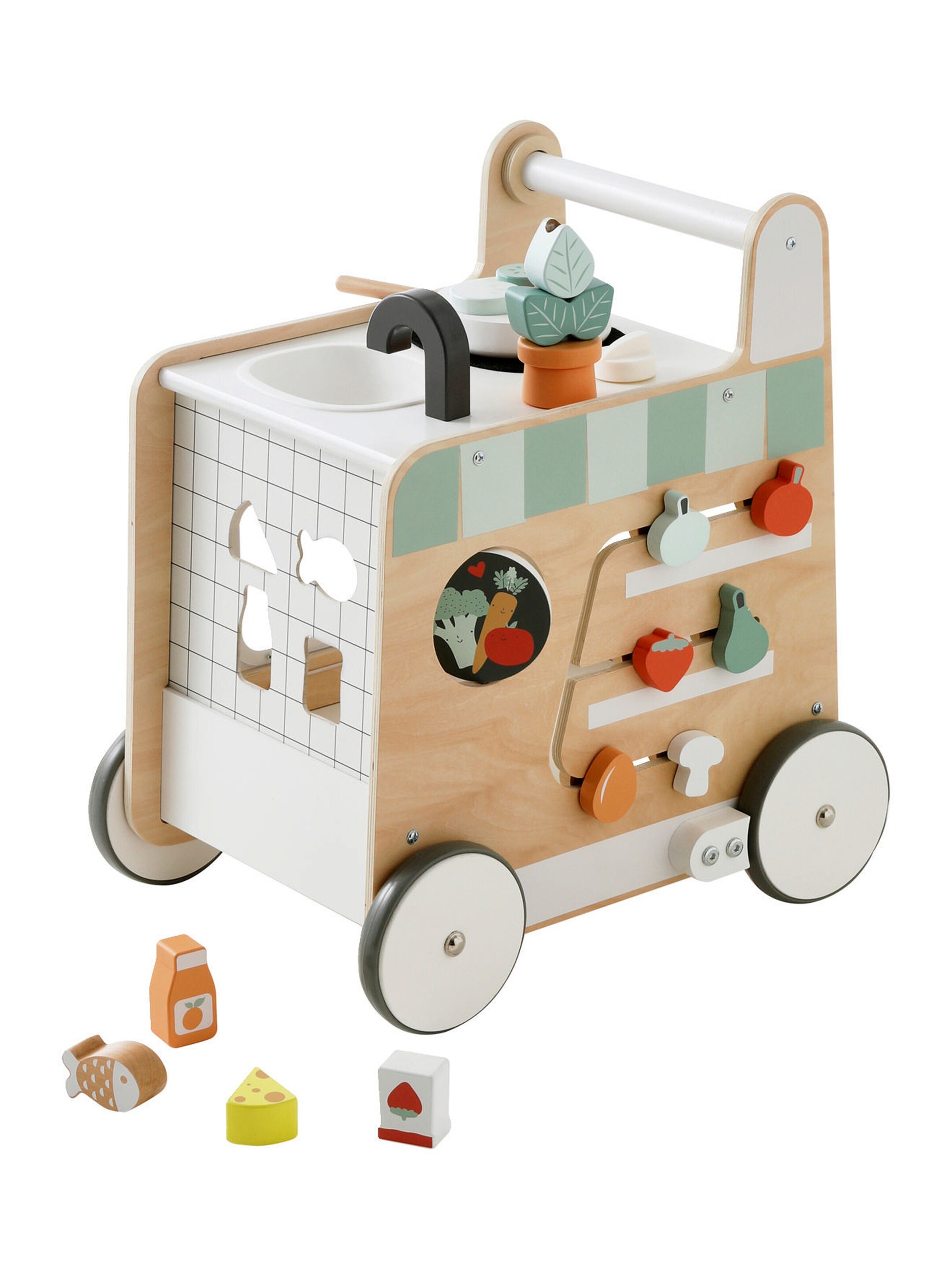 Vertbaudet 3-in-1-Lauflernwagen mit Spielküche FSC® natur/weiß