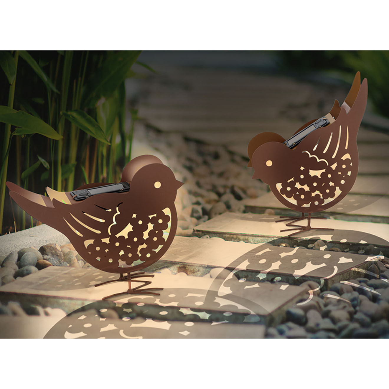 Pratik Garden 2 Lampes oiseaux solaires marron - 20x7x16 cm