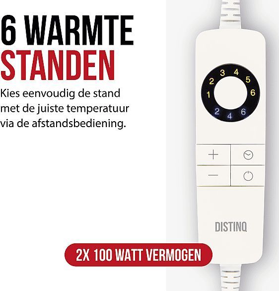 DistinQ - Elektrische Onderdeken - Wit - Dubbel - 160x140 cm - 100 Watt - Automatische Uitschakeling - Oververhittingsbescherming - 5 Standen