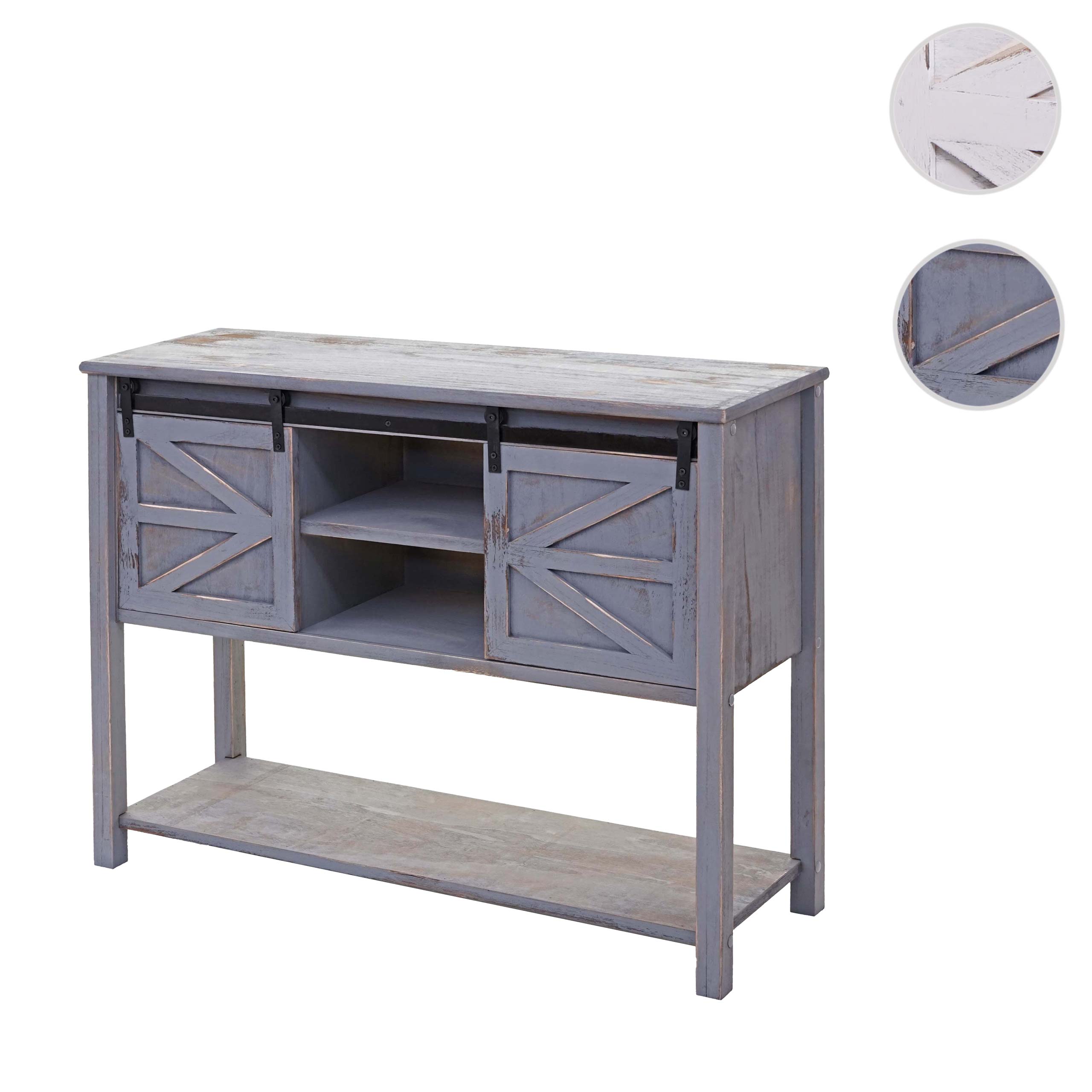 Kommode MCW-D57, Schiebetürenschrank Sideboard Schrank, Shabby-Look Vintage 81x102x34cm ~ dunkelgrau