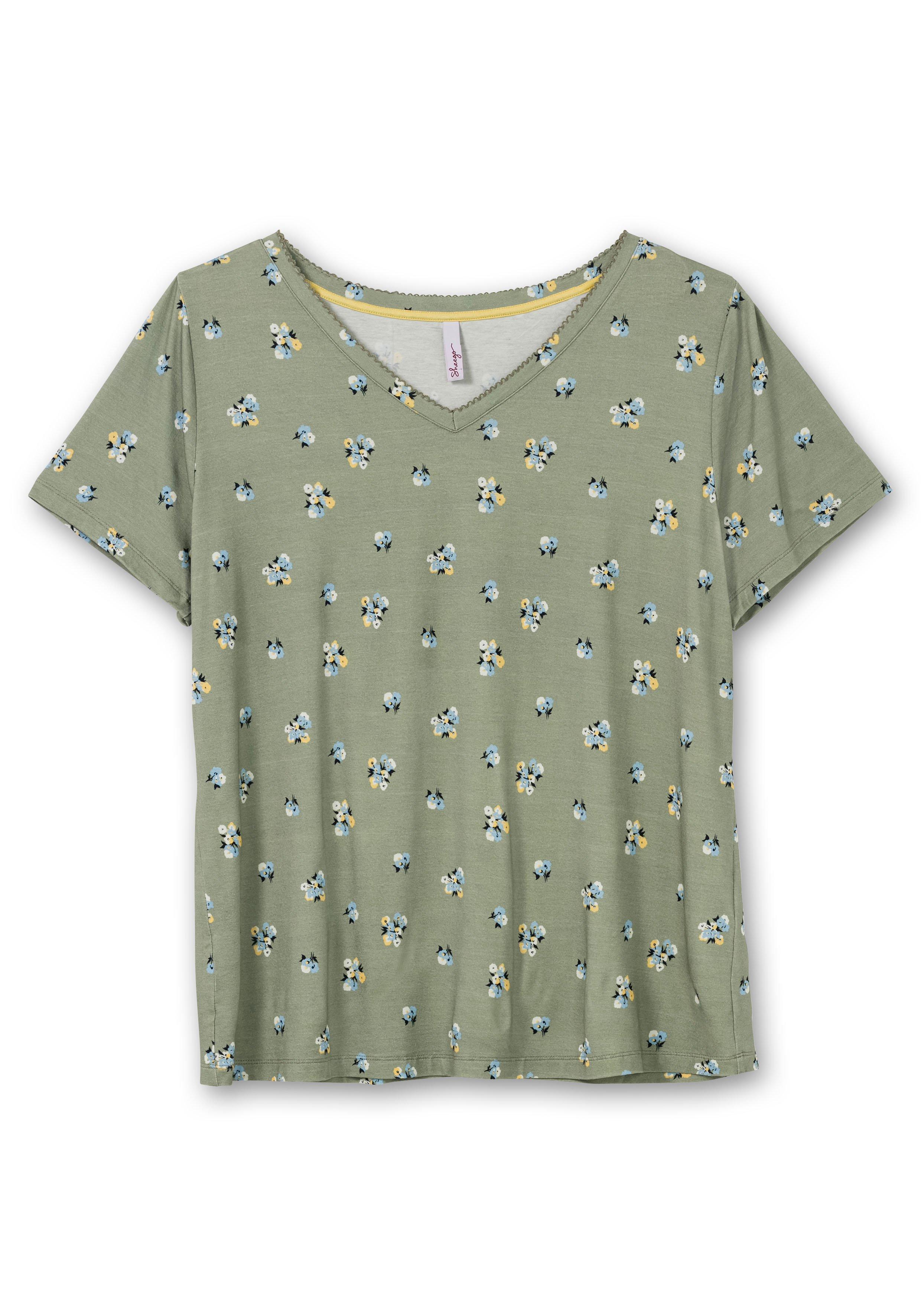 Shirt mit Allover-Blümchendruck und V-Ausschnitt