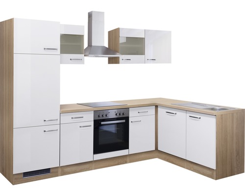 Flex Well hoekkeuken met Valero apparatuur, 280 cm, wit hoogglans, gedemonteerd, omkeerbare uitvoering 00009049