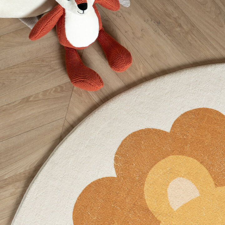 Rond wasbaar kindervloerkleed - Sammy Lion Bruin