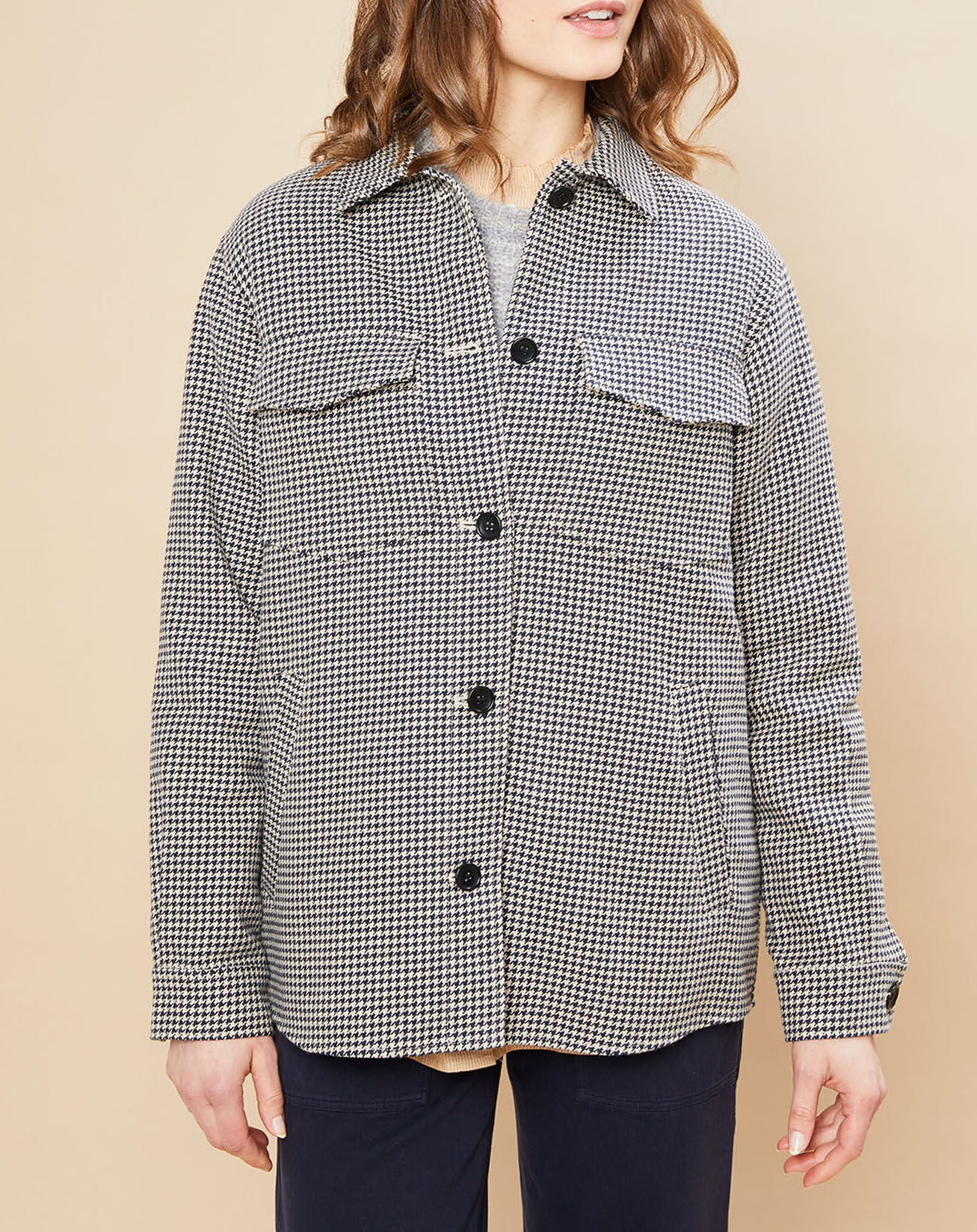 Hartford Veste surchemise en Coton & Lin Velim beige/noir