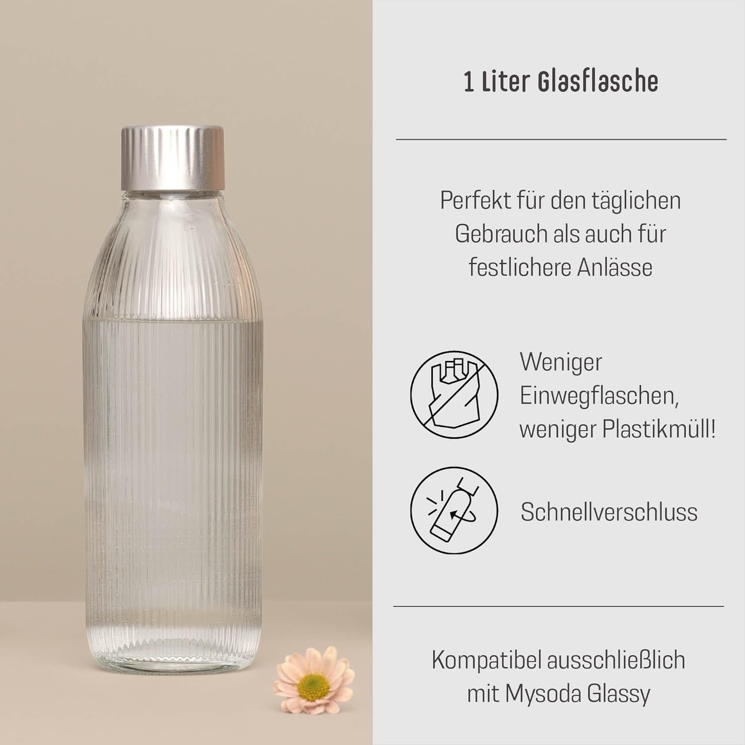 Mysoda: Stilvoller Glassy Wassersprudler aus Holzkomposit und Aluminium (ohne CO2-Zylinder) mit 1-Liter-Glasflasche & BPA-freier 1-Liter-Plastikflasche - Salbeigrün (Pigeon)