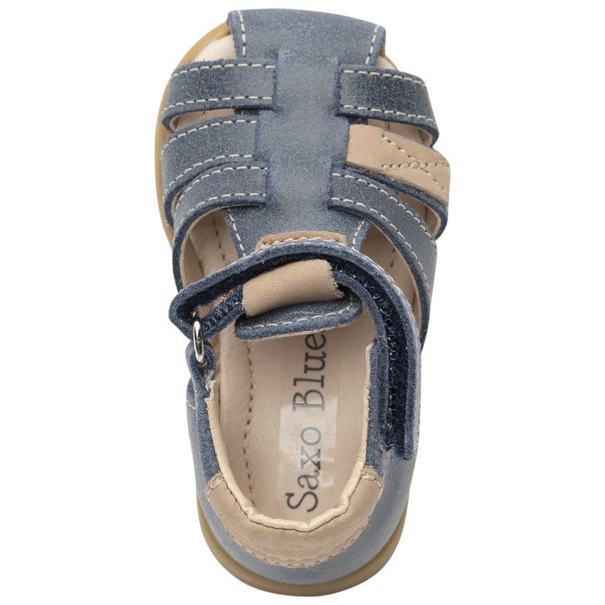 Nu-pieds en cuir à touches de beige - Bleu marine
