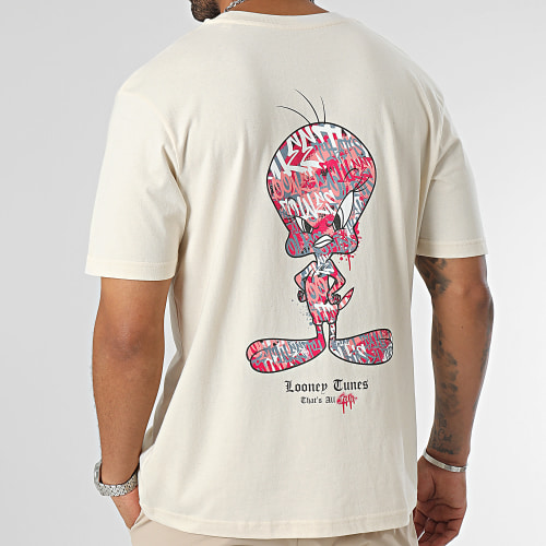 Tee Shirt Oversize Large Tweety Graffiti Pink Beige