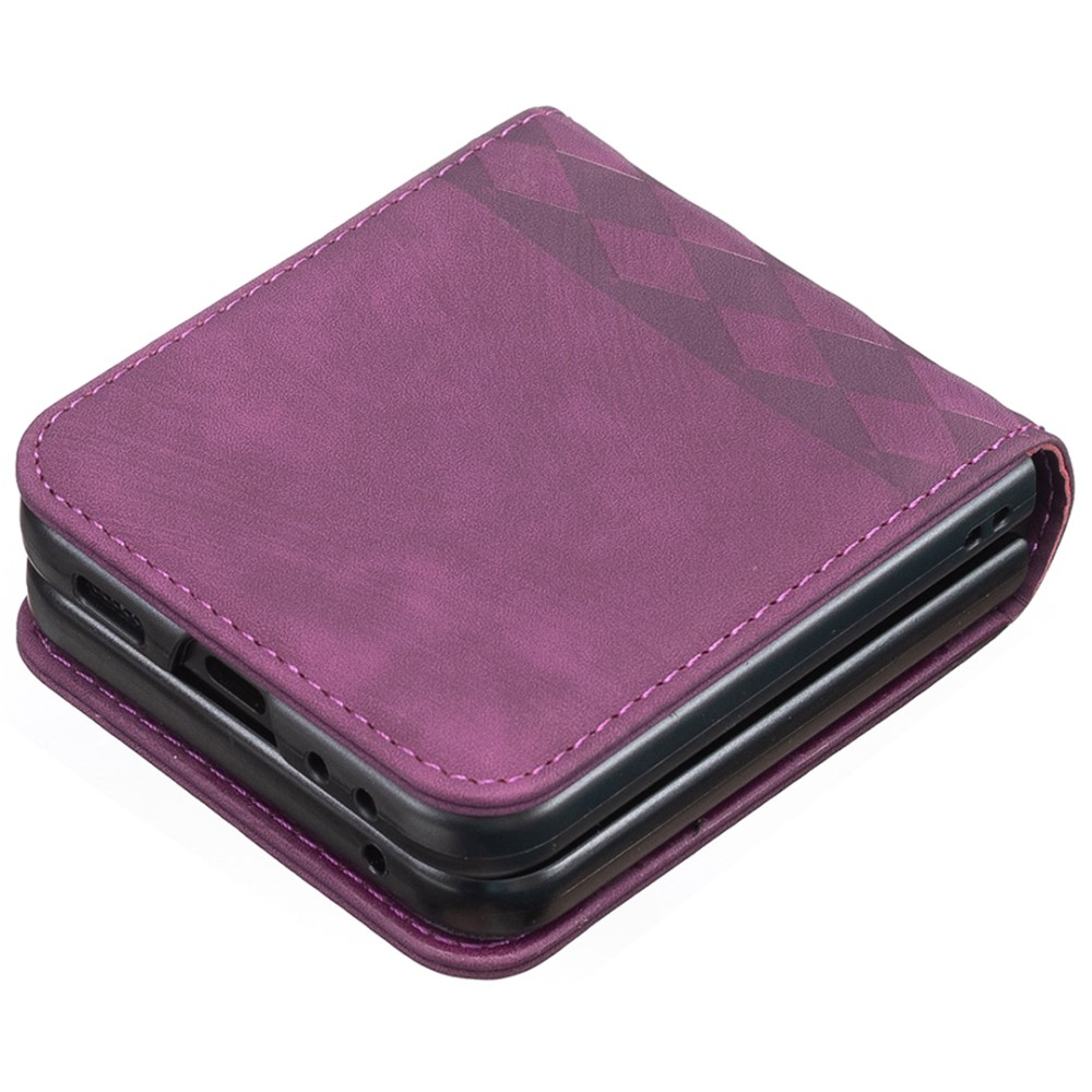 Samsung Galaxy Z Flip7 FE / Z Flip6 Leder Hardcase Schutzhülle Rauten Muster - Violett