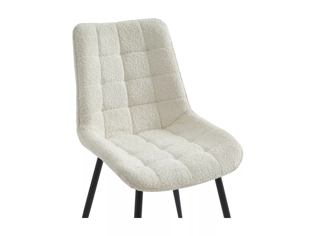 Lot de 6 chaises matelassées en tissu bouclette et métal noir - Blanc - OLLUA