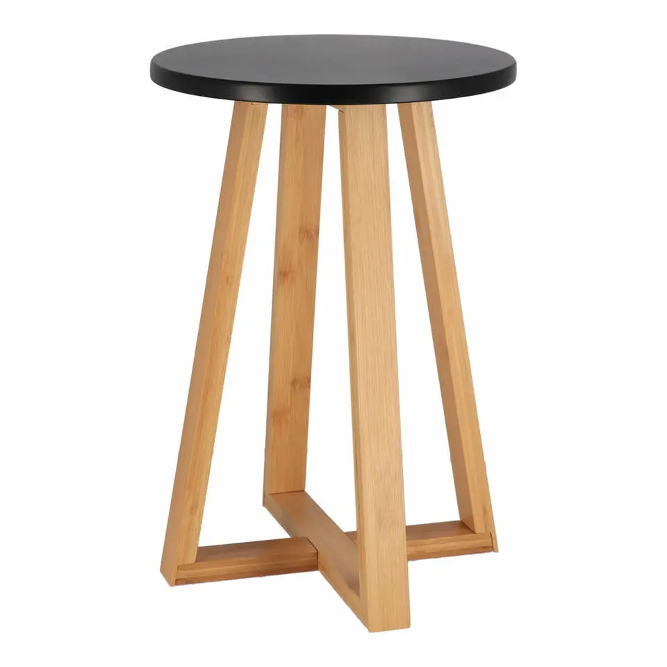 Tendance Bijzet krukje - zwart - bamboe hout - D30 x H43 cm