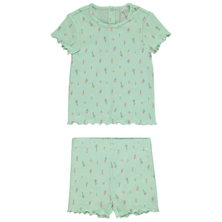 Set pyjama 2 pièces côtelé et imprimé fleurs pour bébé fille - Vert