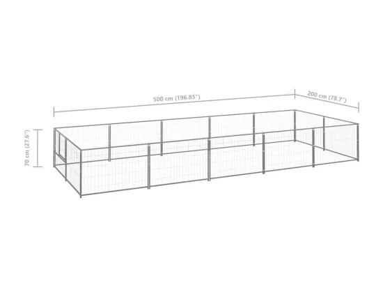 Chenil extérieur cage enclos argenté 500 x 200 x 70 cm 02_0000229