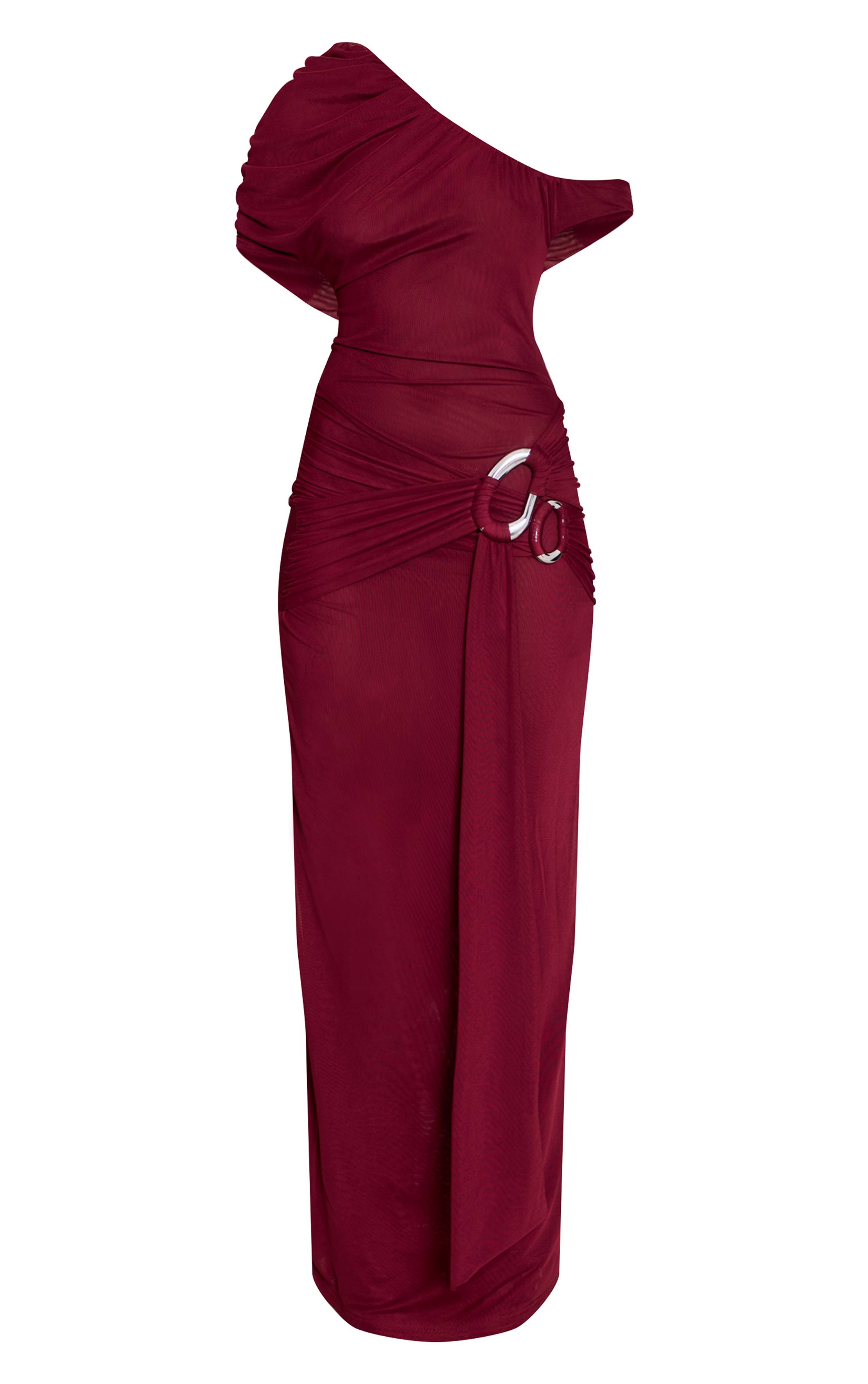 Prune Robe Longue Drapée Avec Détail De Garniture En Mousseline