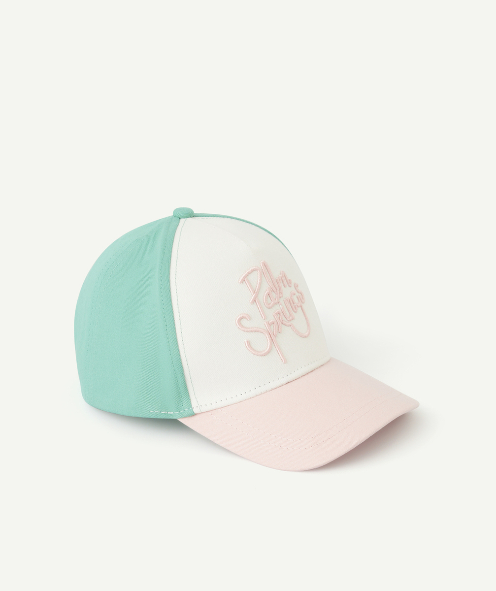 casquette fille rose et vert avec message brodé