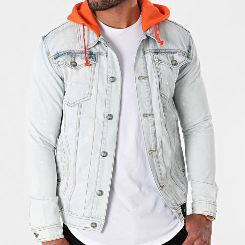 Veste Jean A Capuche M3192 Bleu Wash Orange