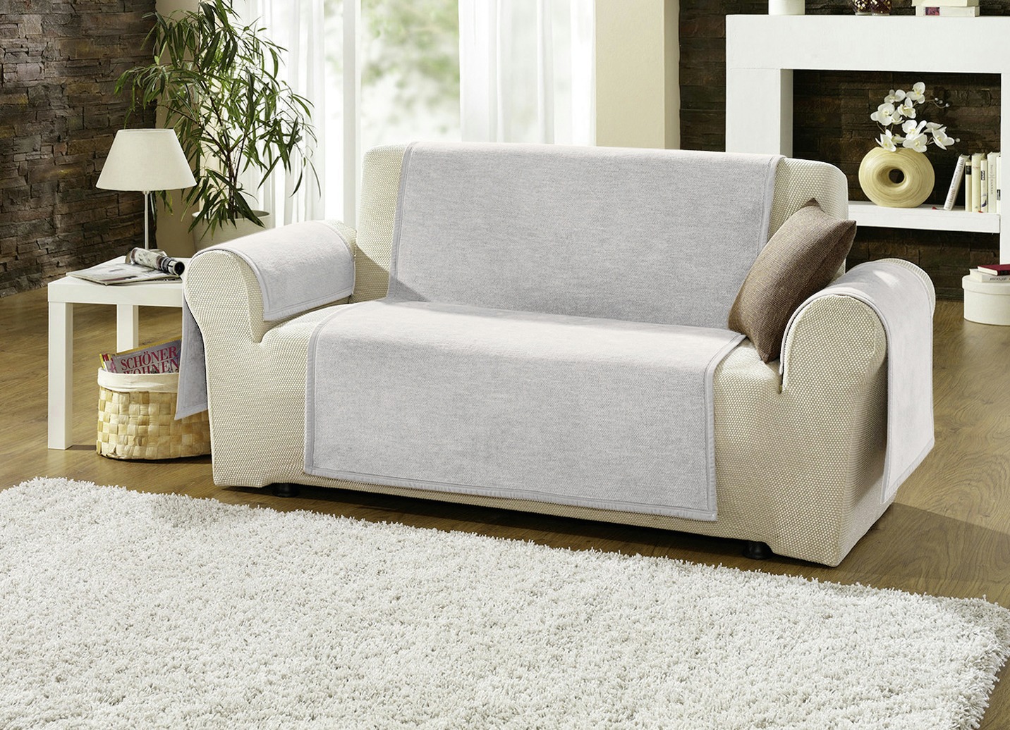 Sessel-,Couch- und Armlehnenschoner mit Veloursbandeinfassung
