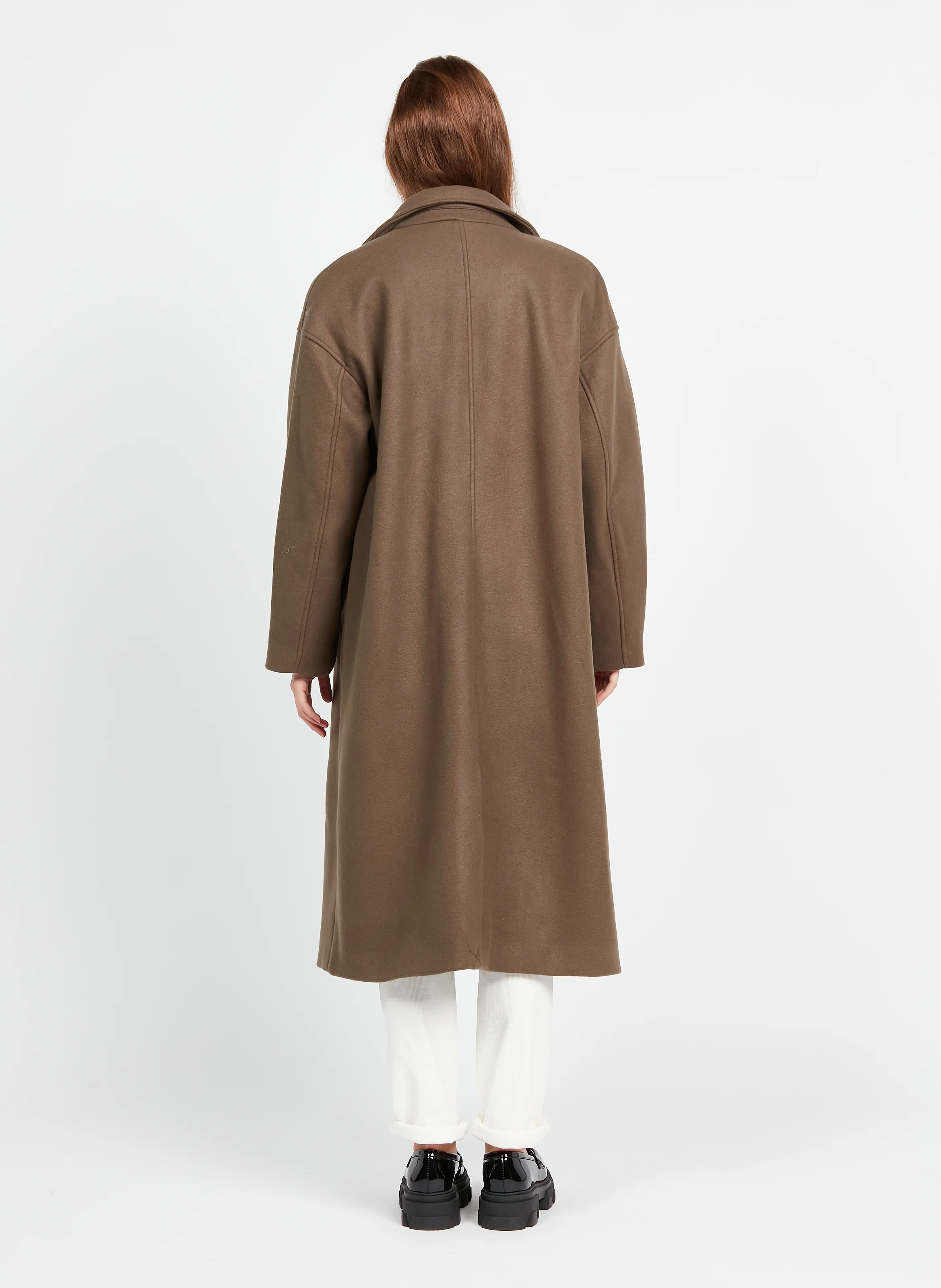 Manteau long col tailleur | Marron