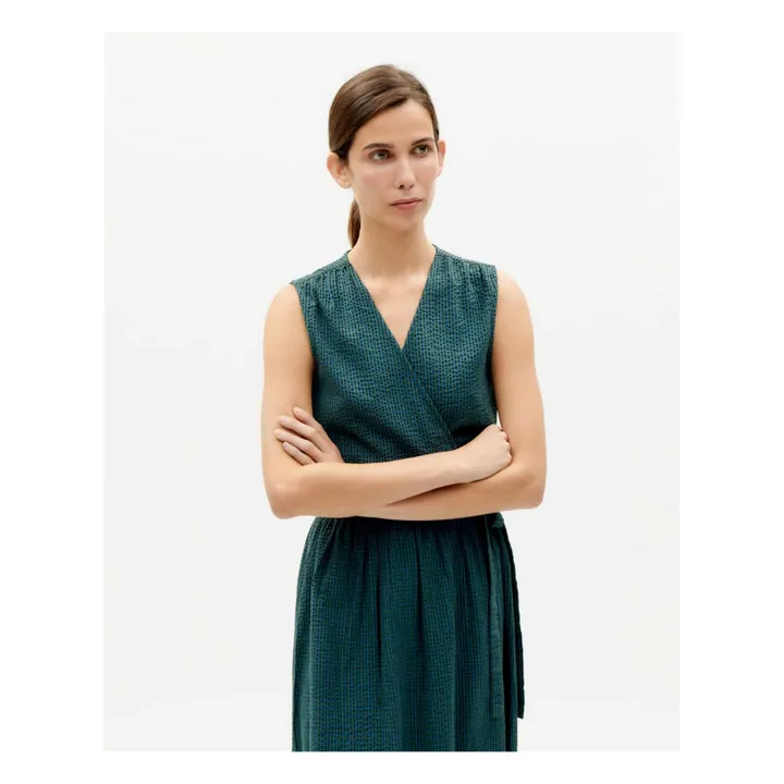 Thinking Mu Robe Amapola Seersucker Coton Bio | Vert foncé