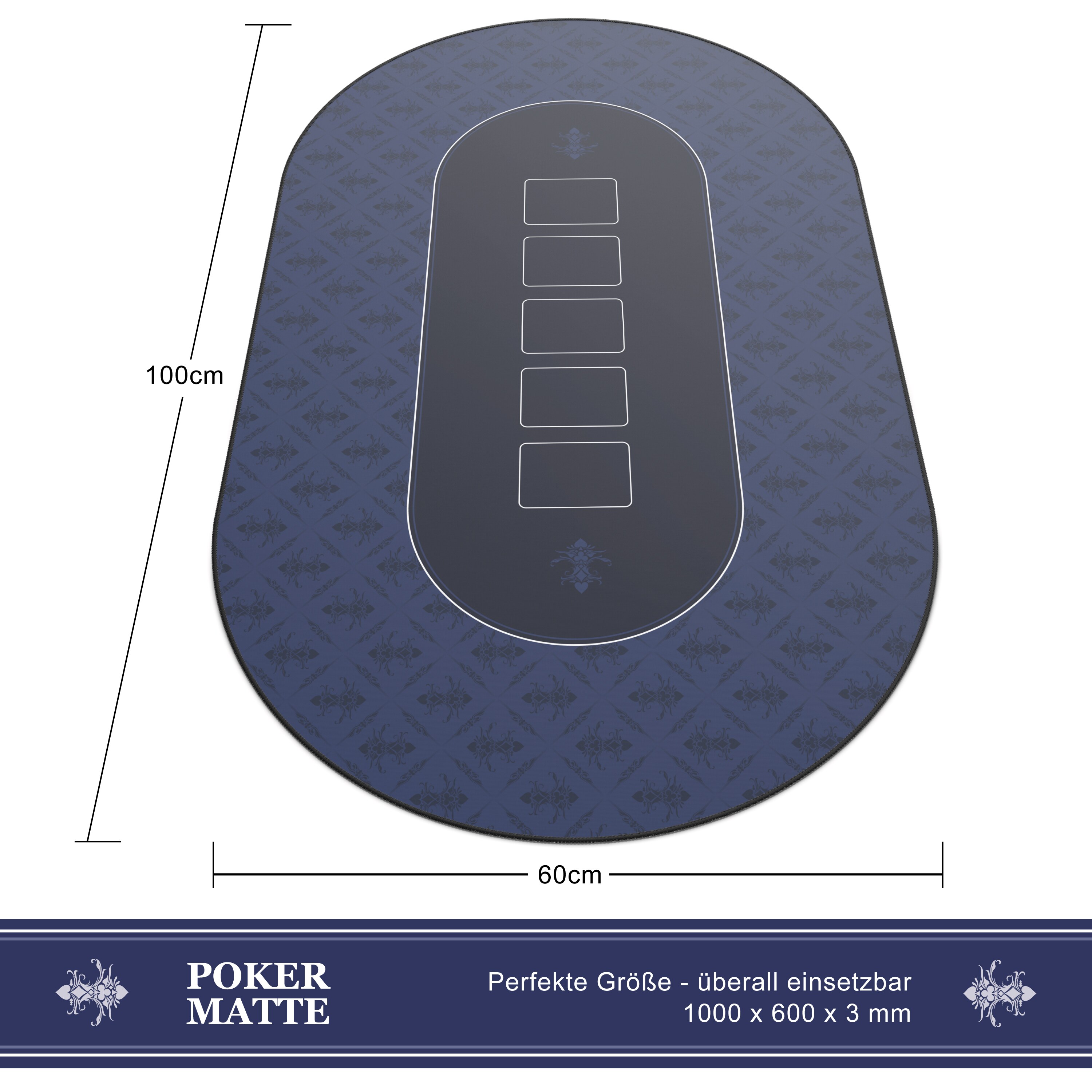 CSL Extra große Tischauflage Pokermatte 1000 x 600 mm / Kartenspiel Matte / Ovales Design