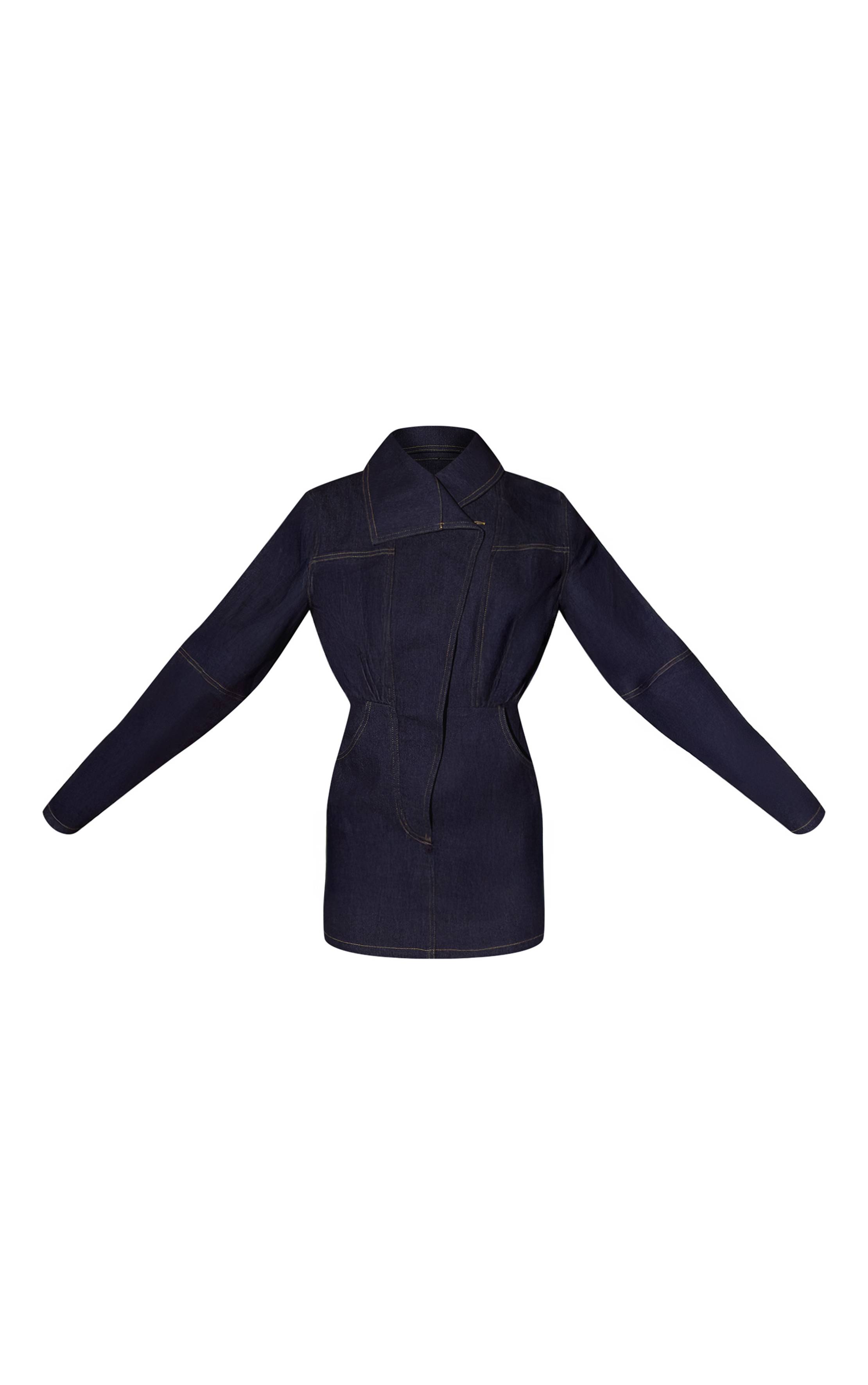 Bleu Indigo Robe Moulante En Sergé Avec Coutures Contrastées