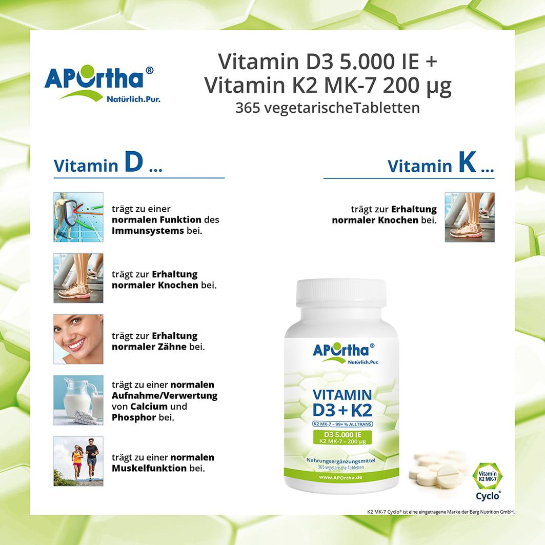 APOrtha® Vitamin D3 5.000 IE + Natto Vitamin K2 MK-7 Cyclo® 200 µg Tabletten