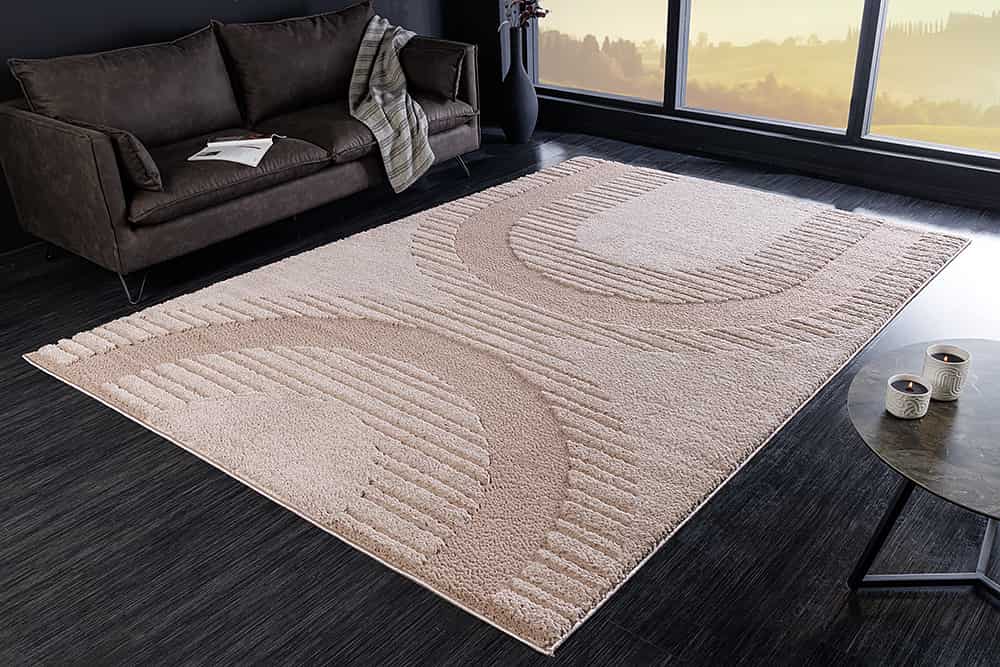 Moderner Hochflor Teppich ELLE DECORATION 235x160cm beige geometrisches Muster