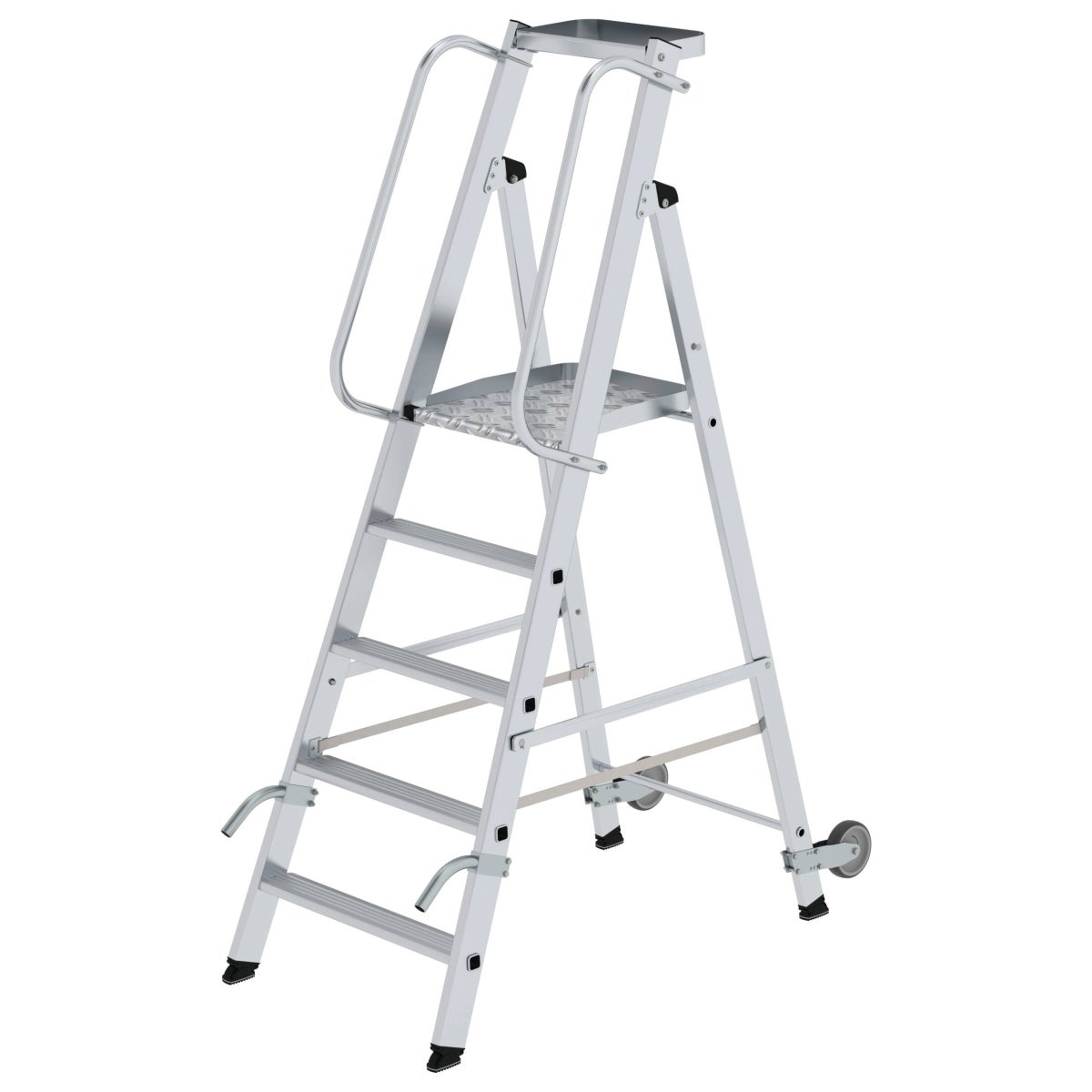 MUNK Aluminium Trapladder met Wielen en Handvat, 5 Treden
